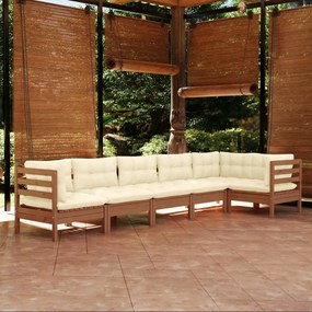 6pcs conj. lounge jardim + almofadões pinho maciço castanho-mel