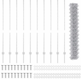Cerca de Chain Link com 20 U Posts Prateado 1.4x10 m Aço