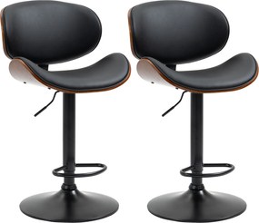 Conjunto de 2 cadeiras de bar com banco regulável em altura, revestimento sintético, 53 x 52 x 92-112 cm, preto