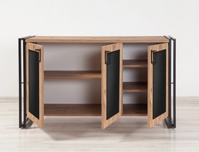 Aparador "Hakon" com 3 Portas - Pinho Atlântico e Preto - 140x80x45 cm