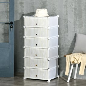 Armário modular para sapatos, móvel de arrumação com 6 cubos empilháveis em plástico, 49 x 36,5 x 108 cm, branco