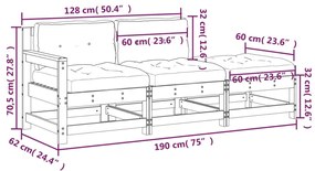 3pcs conj. lounge jardim+almofadões madeira maciça castanho-mel