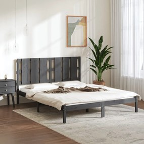 Estrutura de cama king 150x200 cm madeira maciça cinzento