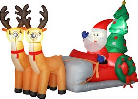 Pai Natal Insuflável com Trenó Renas e Árvore de Natal com Luzes LED Decoração de Natal 216x90x150 cm Multicolor