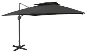 vidaXL Guarda-sol de jardim cantilever c/ toldo duplo 300x300 cm preto