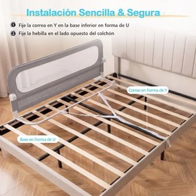 Barreira segurança dobrável para camas infantis, ajustável 148 x 36 x 60 cm (C x L x A), com capa removível em tecido Oxford, base em U, com correia e