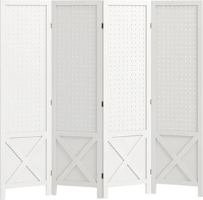 HOMCOM Biombo interior em madeira 4 painéis separador de ambientes dobrável painel perfurado 152 x 1,7 x 144,5 cm branco | Aosom Portugal