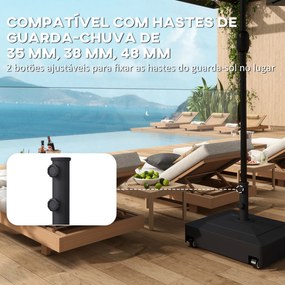Base para Chapéu de Sol Quadrada com Rodas para Postes Ø35/38/48 mm, Recarregável com Areia 61 kg ou Água 40 kg Preto