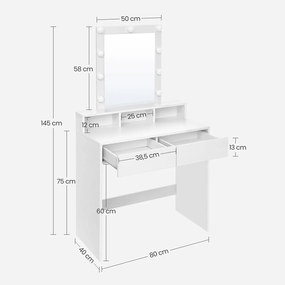 Toucador com iluminação LED 80 x 40 x 145 cm Branco