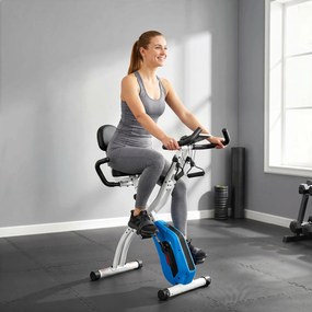 Bicicleta estática dobrável, bicicleta de fitness 3 em 1, silenciosa, conectada ao Kinomap via Bluetooth e ao Zwift, 105 x 53,5 x 109 cm, azul
