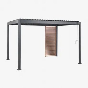 Pérgola Bioclimática De Alumínio Com Lâminas E Painel Druvia Cinza Grafite - Castanho Castanho Madeira & Pérgula De 3x4 M Com 1 Painel De 92,5 Cm -
