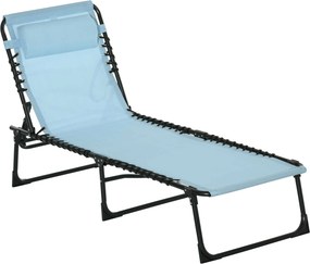 Outsunny Espreguiçadeira Jardim Dobrável com Apoio de Cabeça Reclinável 4 Posições e Estrutura em Aço 189x58x30 cm Azul Claro | Aosom Portugal