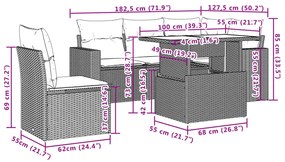 6 pcs conjunto de sofás jardim c/ almofadões vime PE castanho