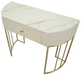 MESA CONSOLA SHARON 100X40X75 CM BRANCA E DOURADA