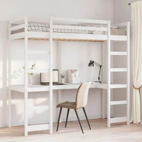 Cama alta com secretária 90x200 cm pinho maciço branco