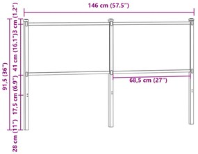 Cabeceira de cama 140 cm derivados madeira/aço carvalho fumado