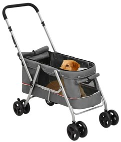 Carrinho dobrável para cães 100x49x96 cm tecido linho cinzento