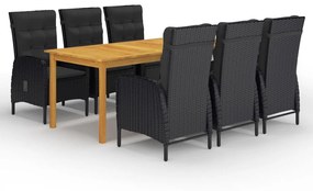 vidaXL 7 pcs conjunto de jantar para jardim preto