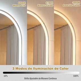 Espelho de casa de banho com iluminação, de parede, 90 x 55 cm, oval, sem moldura, com iluminação LED traseira, 3 modos de cor ajustáveis, antiembacia