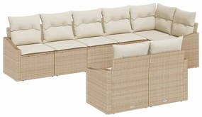 Conjunto de Jardim com 8 Peças e Almofadas Bege em Rattan Sintético