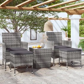 vidaXL 5 pcs conj. bistrô de jardim vime PE e vidro temperado cinzento