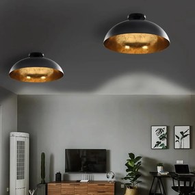 vidaXL Candeeiros de teto 2 pcs semiesférico E27 preto e dourado