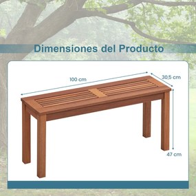 Banco jardim de madeira maciça para 2 pessoas com assento de ripas Estrutura de madeira 100 x 30,5 x 47 cm Natural