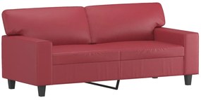3 pcs conjunto de sofás couro artificial vermelho tinto