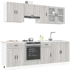 8 peças armário de cozinha conjunto Kalmar cinza sonoma
