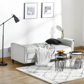 HOMCOM Sofá de 2 Lugares Convertível em Cama Estofado Aveludado com Encosto Ajustável e Pés de Madeira para Sala de Estar Escritório 189x81x83,5cm Cinza Claro