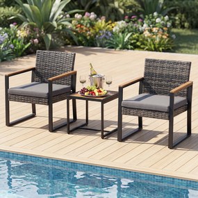 Conjunto de 3 Móveis de Jardim, Mesa e 2 Cadeiras, 40 x 40 x 40 cm, Cinzento / Castanho / preto