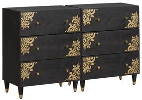 vidaXL Buffet 2 pcs Preto 60 x 33 x 75 cm Madeira de manga maciça