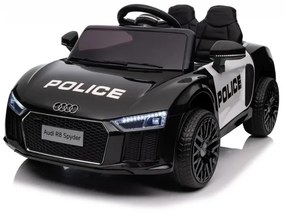 Carro elétrico para Crianças Audi R8 Policia 12V Rodas Espuma EVA, Assento couro ecológico Preto