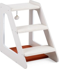 Escada para Cães e Gatos de 3 Níveis, 33 x 54 x 48 cm, Tecido de Bombazina Antiderrapante, Branco
