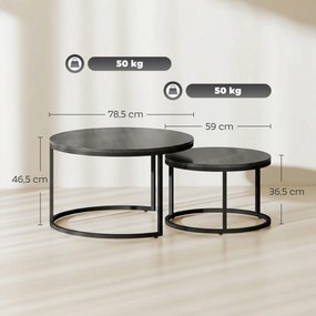Conjunto de 2 mesas baixas encaixáveis e empilháveis, de design industrial, com pés em metal preto