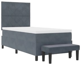 Cama Box Spring com Colchão e Banco Cinza Escura 90x190 cm Veludo