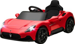 Carro elétrico para crianças com licença Maserati MC20 12V, comando à distância, LED, música e buzina, 3 a 6 anos, vermelho