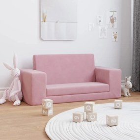 Sofá-cama infantil de 2 lugares pelúcia macia rosa