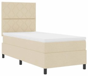 Cama Box com Colchão e Luz LED Creme, 100 x 200 cm, Tecido