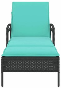 Espreguiçadeira com almofada preta 63x200x81 cm vime sintético (apenas