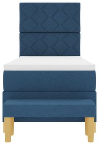 Cama Box Spring com Colchão e Banco Azul 80x200 cm Tecido