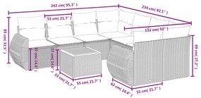 9 pcs conjunto de sofás p/ jardim c/ almofadões vime PE preto