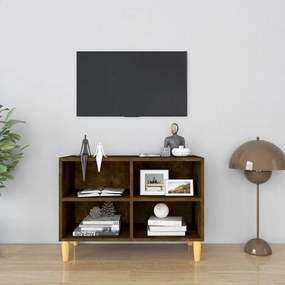 Móvel de TV pernas madeira maciça 69,5x30x50 cm carvalho fumado