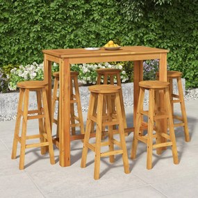 vidaXL 7 pcs Conjunto de bar para jardim madeira de acácia maciça