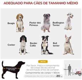 Reboque de Bicicleta para Cães 2 em 1 Carrinho para Animais de Estimação com Cinto de Segurança 130x64x97cm Vermelho e Cinza