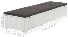 Espreguiçadeira com almofadão preto vime PE branco