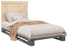 Estrutura de cama com cabeceira 100x200cm pinho maciço cinza