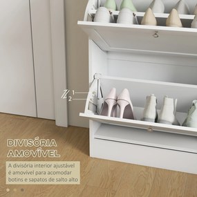 Sapateira Estreita com 2 Portas Sapateira para Entrada com Prateleiras Ajustáveis para 12 Pares de Sapatos 60x24x80 cm Branco