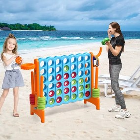 Jogo gigante Conecta 4 exterior 84 x 33 x 74 cm para crianças e adultos 74 cm com cesto e jogo de atirar argolas 42 peças Laranja