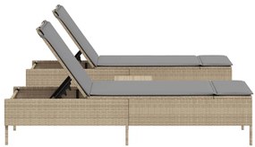 Conjunto de espreguiçadeiras com almofadão 3 pcs vime PE bege